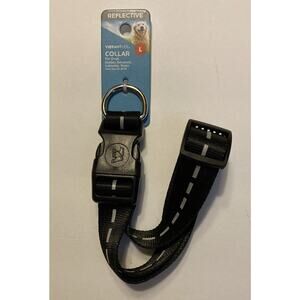 Vibrant Life Large Dog Collar Black 1in Wide Reflective Neck Size 15 to 26 inch